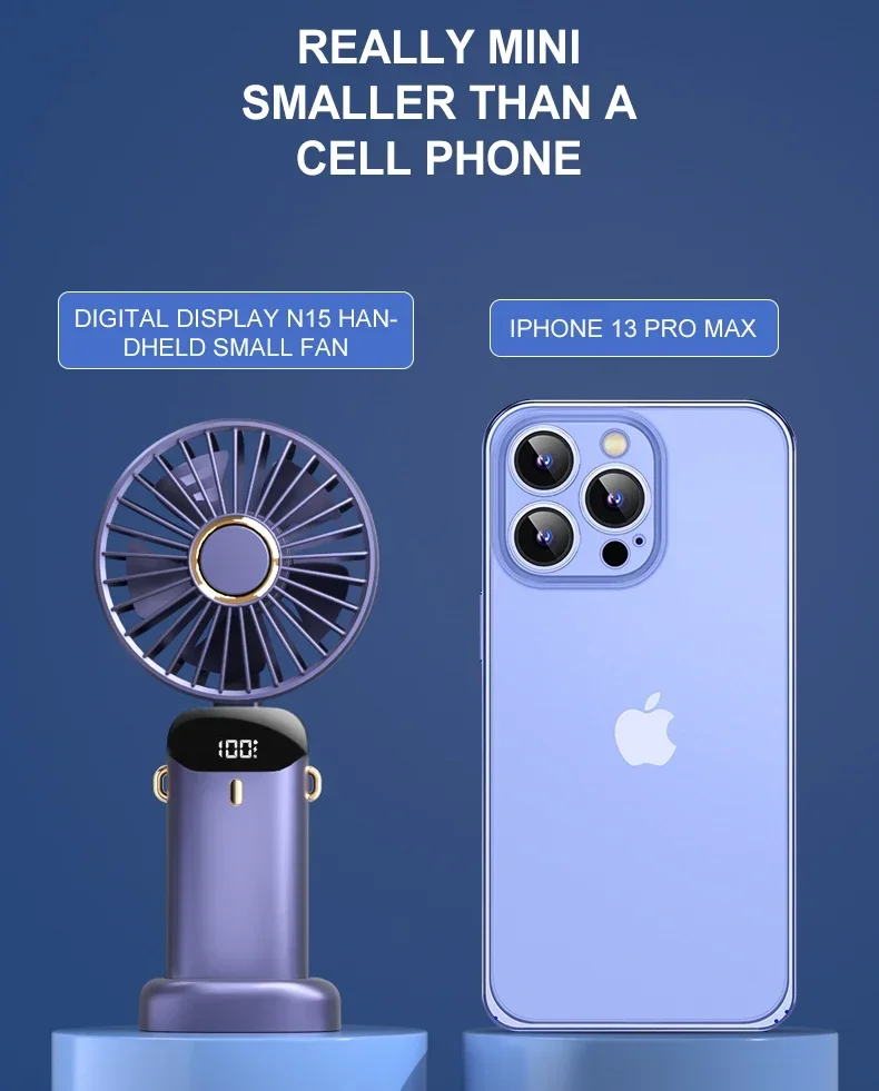 Handheld Mini Fan Foldable Portable Neck Hanging Fans 5 Speed USB Rechargeable Fan with Phone Stand and Display Screen 1800mAh - Image 29