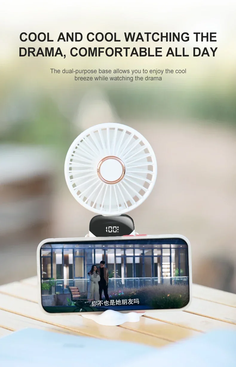 Handheld Mini Fan Foldable Portable Neck Hanging Fans 5 Speed USB Rechargeable Fan with Phone Stand and Display Screen 1800mAh - Image 25